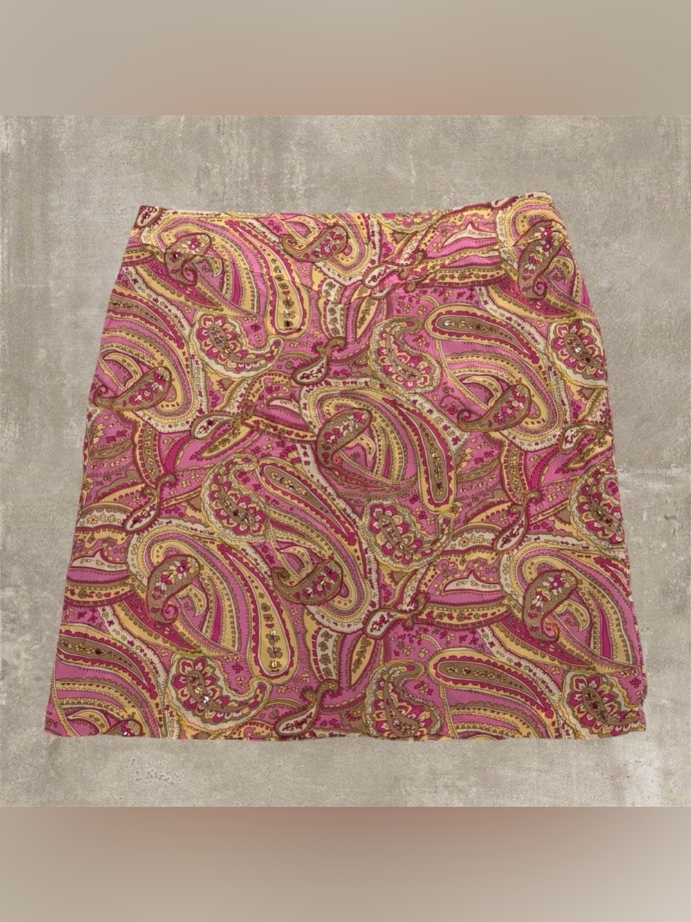 Worthington Paisley Print Pink 100% Silk Sequin Skirt